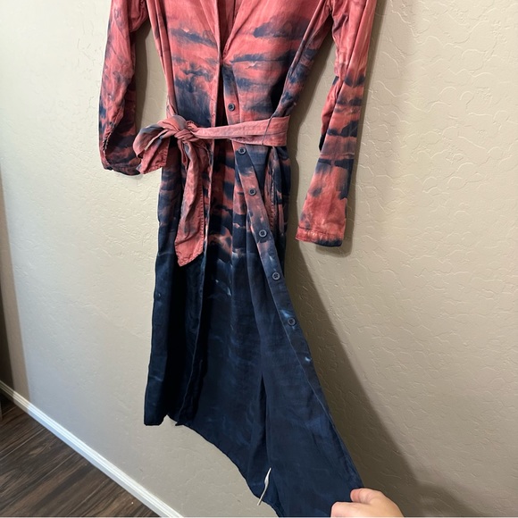 Maxi Shirtdress Tie dye button down V neck tie waist dress Anthropologie - Picture 7 of 16